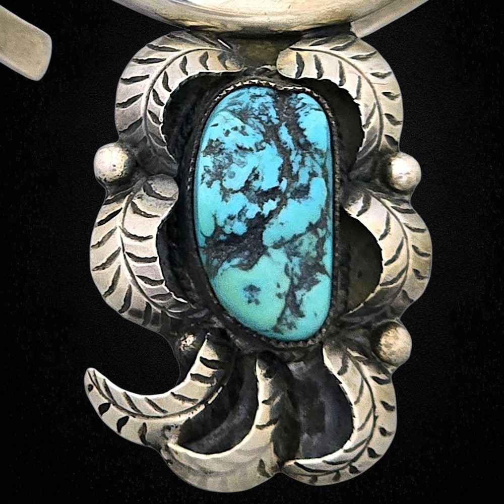 Vintage 70s Era Navajo Single-Shank Turquoise Sweater Cuff Bracelet C.M. Skeets - Picture 3 of 13